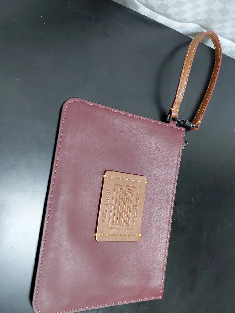 Coach Burgundy Leather Wristlet with Tan Patch